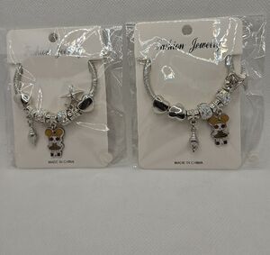 Silver Charm Bracelet with Black Accents